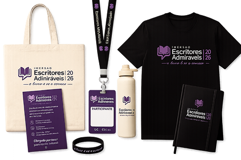 Kit — sacola, camiseta, caderneta, credencial e acessórios Escritores Admiráveis
